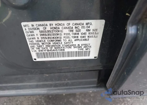 2004 Honda Pilot Ex z USA, uszkodzony, nr VIN 2HKYF18454H570616